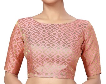 Women's Polyester Solid Half Sleeves light pink ready made Saree Blouse,Designer Blouse Indian Readymade Sari Top ,Bollywood Sari blouse