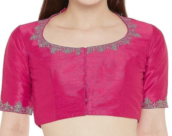 Designer Pink Halter matka Neck Saree blouse Readymade Bridesmaids Women Wear Poly Silk Sari Choli