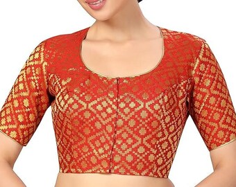 Red Chanderi Silk Blouse, Indian blouse, Sari Blouse, Ethnic Choli, Traditional Saree Blouse, Readymade Blouse, Designer Blouse