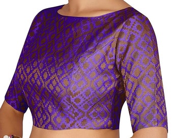 Purple Weaving Work Boatneck Blouse, Handmade Designer Women Saree Blouse, Indian Sari Blouse, Women Blouse, Readymade Sari Blouse