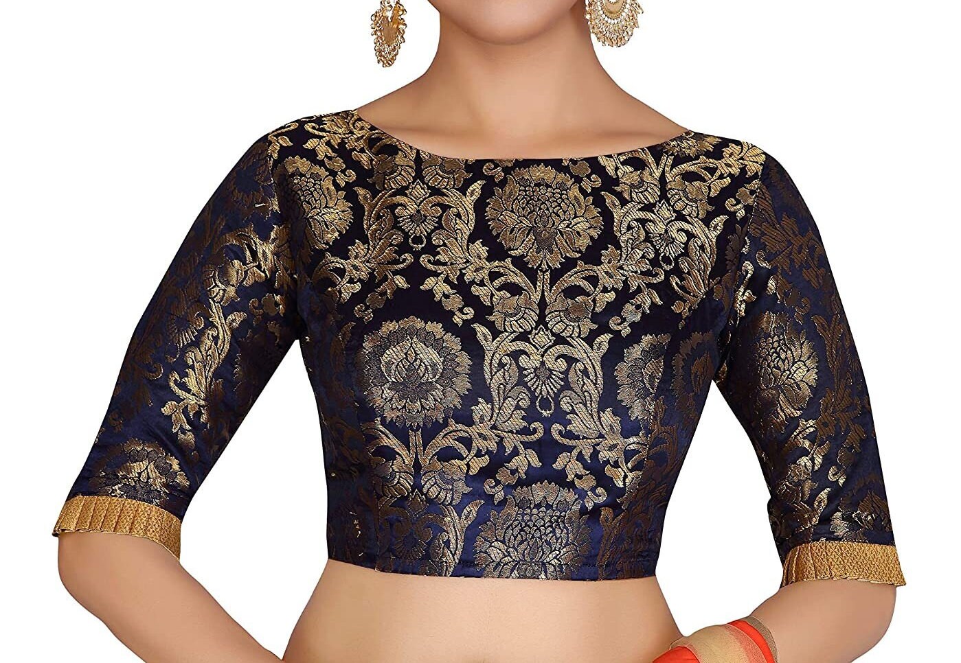 high neck elbow sleeve blouse