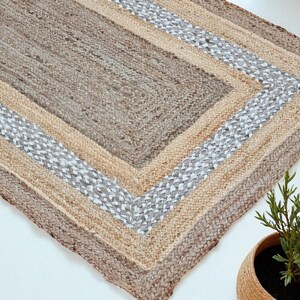 Alfombra Kilim natural, alfombra de yute trenzada a mano, alfombra de yute hecha a mano, alfombras de yute para sala de estar, dormitorio, comedor, patio exterior y entrada. imagen 3