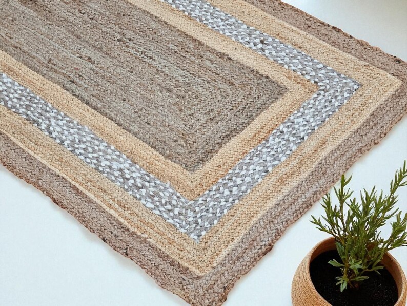 Alfombra Kilim natural, alfombra de yute trenzada a mano, alfombra de yute hecha a mano, alfombras de yute para sala de estar, dormitorio, comedor, patio exterior y entrada. imagen 3