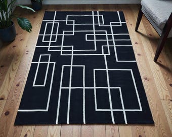 Handwoven Wool Kilim Rug, Custom Size Geometric Tribal Area Rug, Living Room Bedroom Dining Room Decor