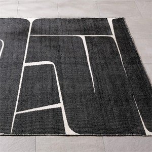 Handgewebter Boho Teppich Schwarz Weiß, Boho Teppich, Wollteppich, Wohnzimmerteppich, Küchenteppich 100x200, 5x8, 6x9, 8x10, 9x12 Fuß