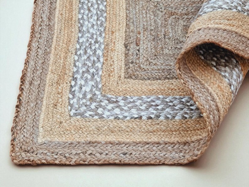 Alfombra Kilim natural, alfombra de yute trenzada a mano, alfombra de yute hecha a mano, alfombras de yute para sala de estar, dormitorio, comedor, patio exterior y entrada. imagen 7