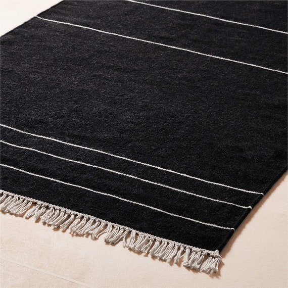 Handwoven Wool Rug Runner, Black White Wool Runner Rug, Entryway, Hallway, Stairs Runner Rug, Moroccan Rug 3x8, 3x10, 3x12, 4x10, 4x12 Ft