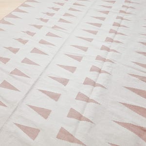 Handgemaakt kelimtapijt, handgeweven roze wit vloerkleed, woonkamer, slaapkamer, eetkamer, hal, vloerkleed gang, aangepast formaat katoenen vloerkleed