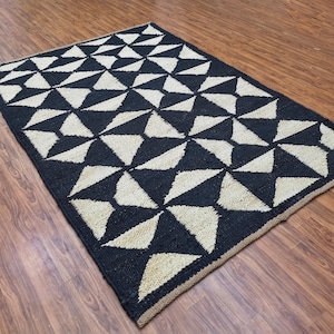 Hand Woven Jute Rug, Black White Jute Rug for Living Room, Bedroom, Kitchen, Outdoor Patio, Eco Friendly Custom Size Jute Rug
