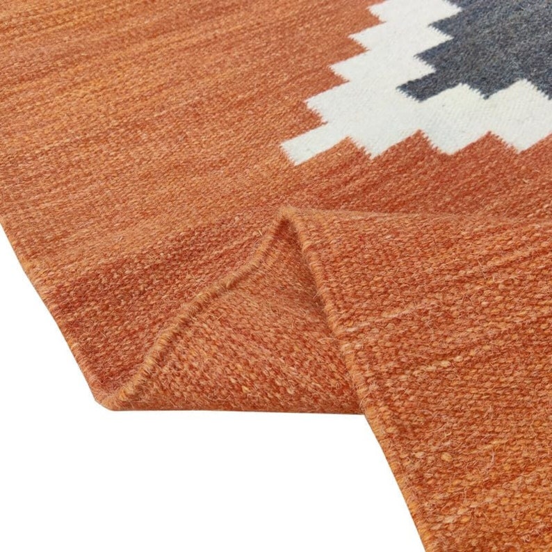 Rust Black Eco Friendly Bohemian Rug, Handwoven Cotton Rugs, Living