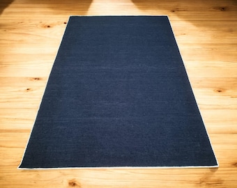 Solid Black Flatweave Rug, Modern Minimalist Kilim, Dark Wool Area Rug for Contemporary Living Room, Custom Size Black Rug