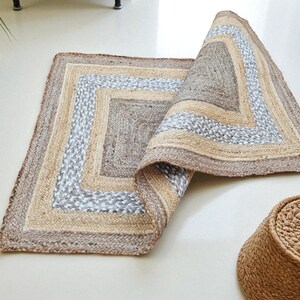 Alfombra Kilim natural, alfombra de yute trenzada a mano, alfombra de yute hecha a mano, alfombras de yute para sala de estar, dormitorio, comedor, patio exterior y entrada. imagen 9