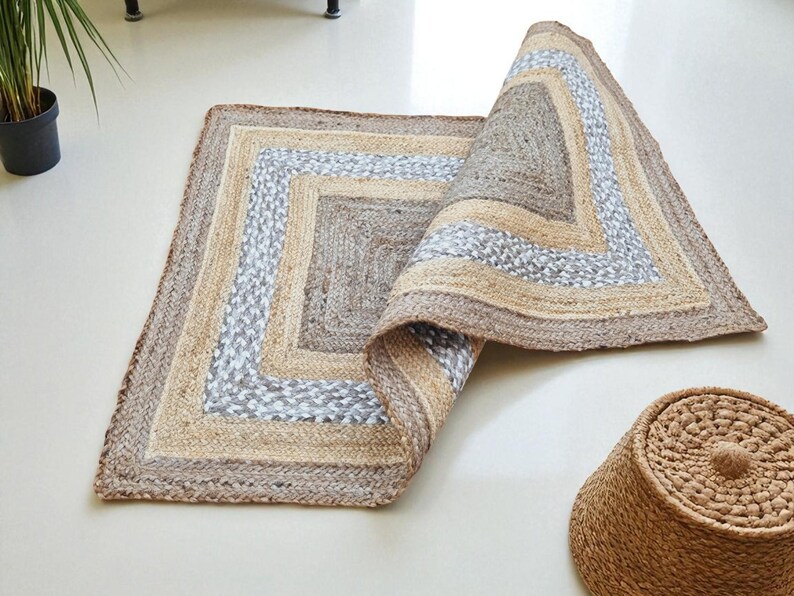 Alfombra Kilim natural, alfombra de yute trenzada a mano, alfombra de yute hecha a mano, alfombras de yute para sala de estar, dormitorio, comedor, patio exterior y entrada. imagen 9