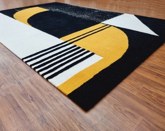 Modern Hand Tufted Wool Rug - Custom Size Abstract Living Room Rug - Dining Room, Bedroom, Entryway Rug