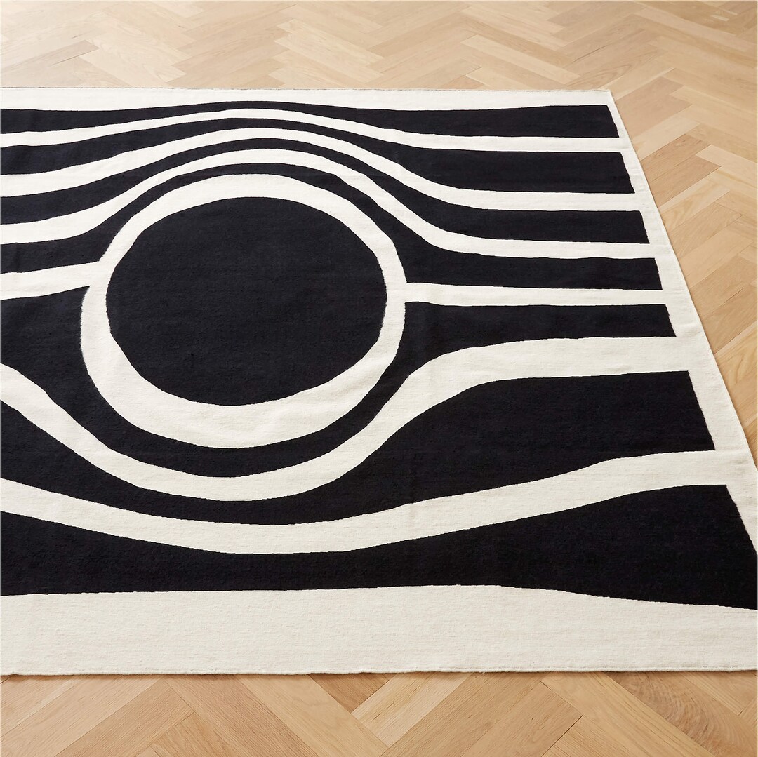 Handwoven Wool Rugs, New Zealand Wool Rug, White Black Rug, Living Room