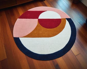 Modern rond getuft tapijt, handgetuft wollen tapijt, esthetische slaapkamertapijten, minimalistisch getuft tapijt, op maat gemaakt tapijt, interieurtapijt, handgemaakte tapijten