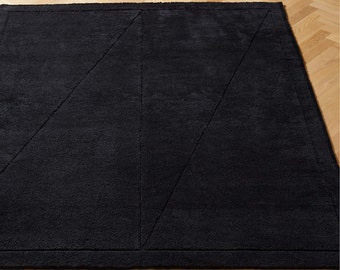 Black Tufted Rug, Hand Tufted Wool Area Rugs For Bedroom Aesthetic, Minimalist Tufted Rug, Personalized Gifts