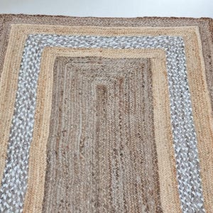 Alfombra Kilim natural, alfombra de yute trenzada a mano, alfombra de yute hecha a mano, alfombras de yute para sala de estar, dormitorio, comedor, patio exterior y entrada. imagen 6