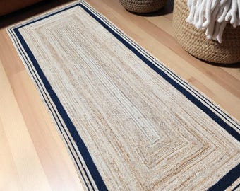 Hand Braided Jute Rug: Natural Black Eco-Friendly Runner Rug