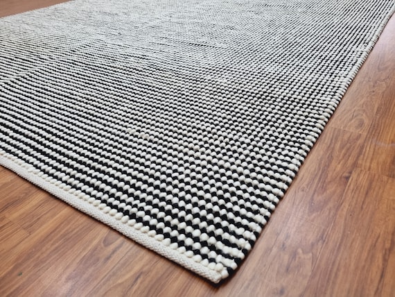 Handwoven Wool Rug Runner, Black White Wool Runner Rug, Entryway, Hallway, Stairs Runner Rug, Moroccan Rug 3x8, 3x10, 3x12, 4x10, 4x12 Ft