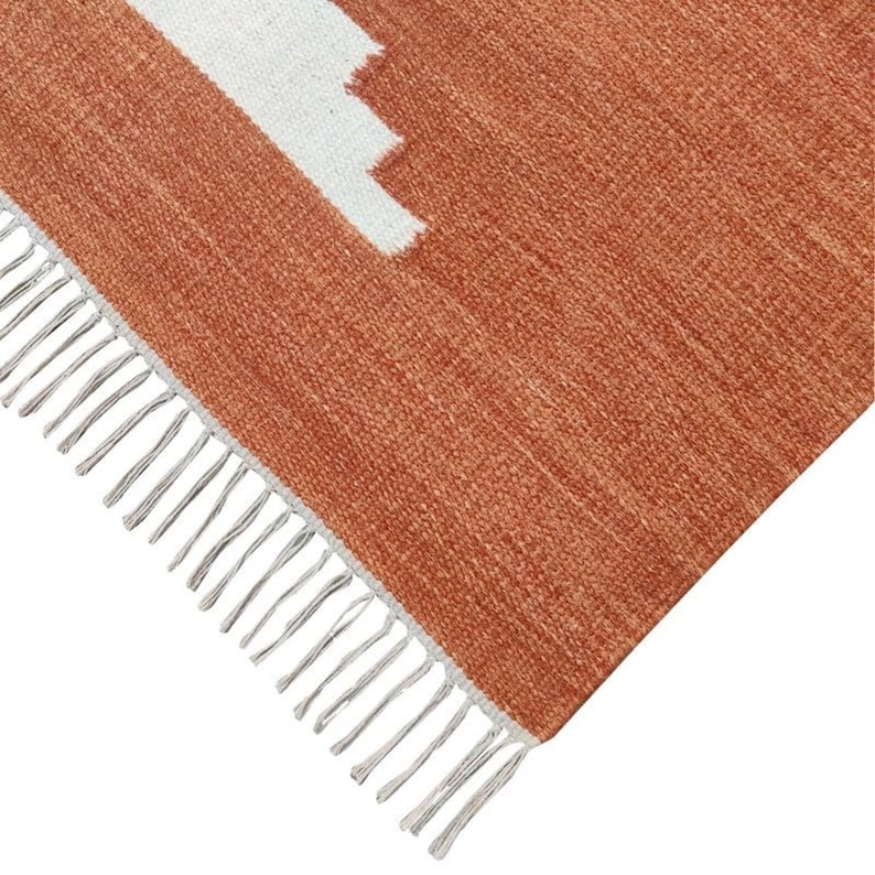 Rust Black Eco Friendly Bohemian Rug, Handwoven Cotton Rugs, Living