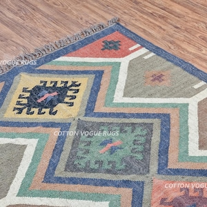 Multicolor Kilim Runner Rug, Handwoven Wool Jute Rug, Aztec Motif Style Rug, Native Kilim Rug - Custom Size Available