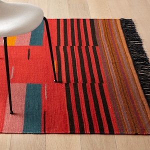 Earthy Eco Friendly Bohemian Rug, Handwoven Cotton Rugs, Red Gradient Rug, Living Room Rug, Outdoor Rug, Kitchen Rug 3x5, 6x9, 8x10 ft Rug