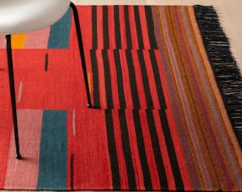 Earthy Eco Friendly Bohemian Rug, Handwoven Cotton Rugs, Red Gradient Rug, Living Room Rug, Outdoor Rug, Kitchen Rug 3x5, 6x9, 8x10 ft Rug