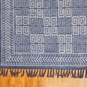 Handmade Block Print Rug, Handwoven Rug for Living Room, Indigo Blue Rug for Bedroom, Dining Room Rug 4x6, 5x8, 6x9, 8x10, 9x12, 10x14 Feet