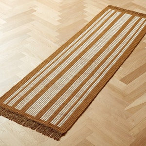 Handwoven Cotton Rug Runner, Brown White Cotton Runner Rug, Entryway, Hallway, Stairs Runner Rug, Stripes Rug 3x8, 3x10, 3x12, 4x10, 4x12 Ft image 1