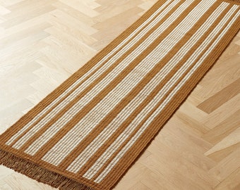 Handwoven Cotton Rug Runner, Brown White Cotton Runner Rug, Entryway, Hallway, Stairs Runner Rug, Stripes Rug 3x8, 3x10, 3x12, 4x10, 4x12 Ft