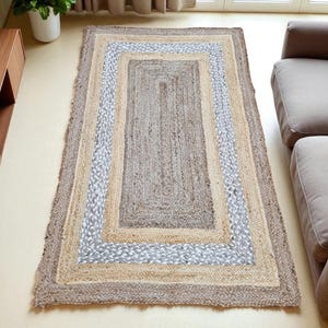Alfombra Kilim natural, alfombra de yute trenzada a mano, alfombra de yute hecha a mano, alfombras de yute para sala de estar, dormitorio, comedor, patio exterior y entrada. imagen 2