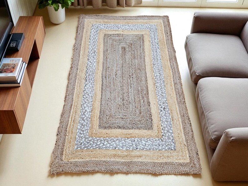 Alfombra Kilim natural, alfombra de yute trenzada a mano, alfombra de yute hecha a mano, alfombras de yute para sala de estar, dormitorio, comedor, patio exterior y entrada. imagen 2