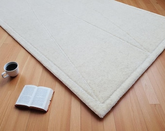 Hand Tufted Wool Area Rug, White Wool Rug for Living Room, Large Area Rug, Thick Wool Rug, Modern Kilim Rug, Made in India