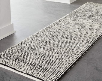 Handwoven Wool Rug Runner, Black White Wool Runner Rug, Entryway, Hallway, Stairs Runner Rug, Moroccan Rug 3x8, 3x10, 3x12, 4x10, 4x12 Feet