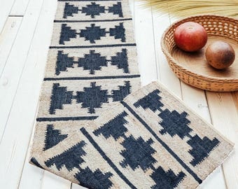 Alfombra de yute con estampado geométrico negro, alfombra de pasillo Natural Giver, alfombra de entrada ecológica tejida a mano, decoración moderna de estilo rústico.