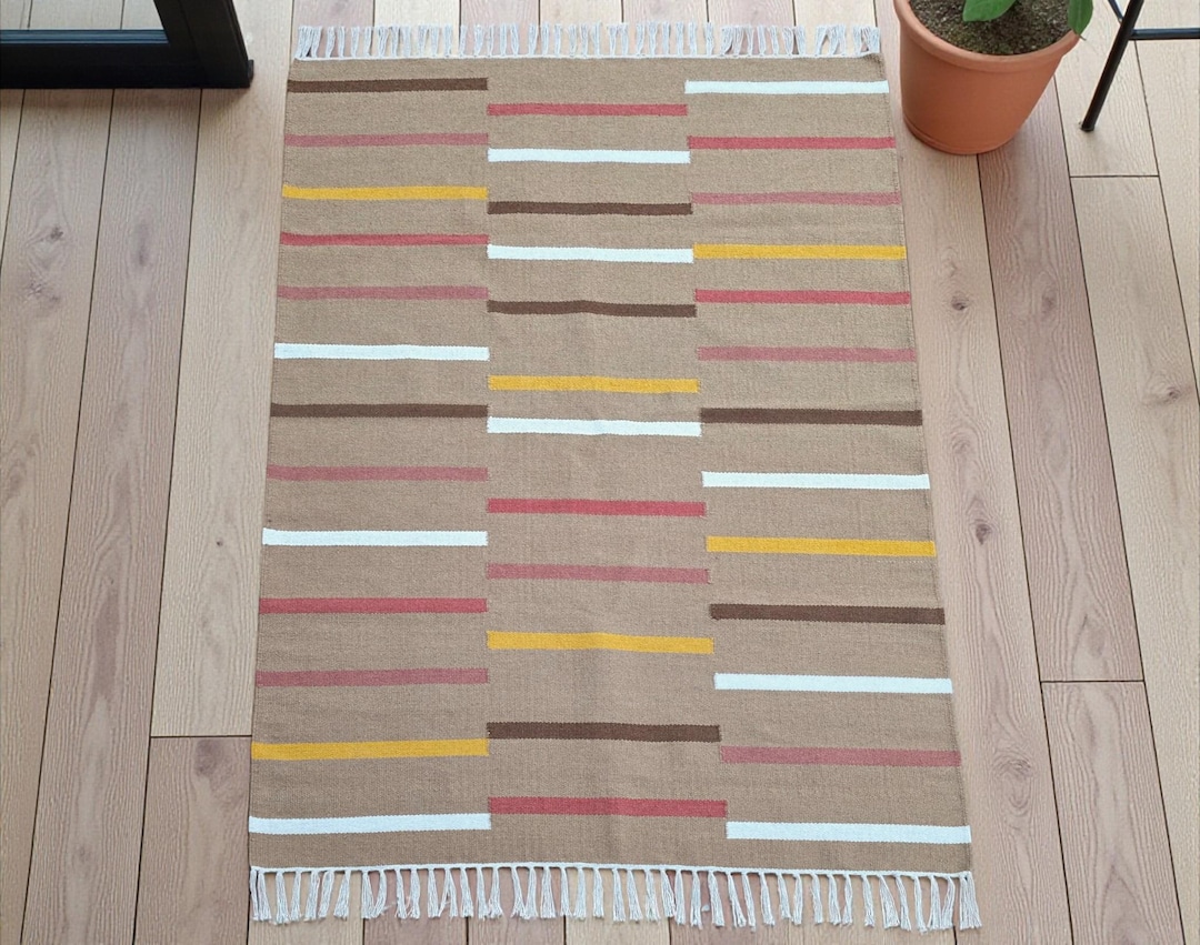 Striped Wool Rugs Handmade Wool Striped Rug, Handwoven Wool Kilim Rug, Living Room Rug ...