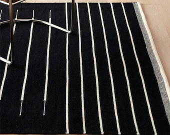 Handwoven Stripes Design Cotton Rug, Large Area Rugs, Custom Size Rug, Black White Kilim Rug, Living Room Rug, Bedroom Rug, 6x9, 8x10, 9x12