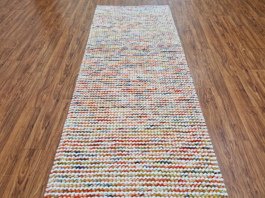 Handwoven Loop Wool Runner Rug - Large Area Chunky Wool Rug - White ...