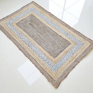 Alfombra Kilim natural, alfombra de yute trenzada a mano, alfombra de yute hecha a mano, alfombras de yute para sala de estar, dormitorio, comedor, patio exterior y entrada. imagen 4