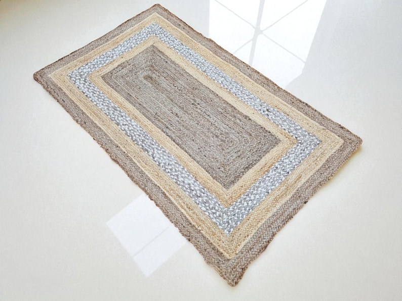 Alfombra Kilim natural, alfombra de yute trenzada a mano, alfombra de yute hecha a mano, alfombras de yute para sala de estar, dormitorio, comedor, patio exterior y entrada. imagen 4