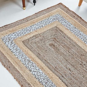 Alfombra Kilim natural, alfombra de yute trenzada a mano, alfombra de yute hecha a mano, alfombras de yute para sala de estar, dormitorio, comedor, patio exterior y entrada. imagen 1