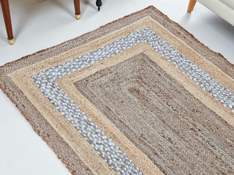 Alfombra Kilim natural, alfombra de yute trenzada a mano, alfombra de yute hecha a mano, alfombras de yute para sala de estar, dormitorio, comedor, patio exterior y entrada. imagen 1