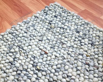 Alfombra de lana de guijarros, alfombra kilim tejida a mano, alfombra de lana gruesa, alfombra de lana mezclada