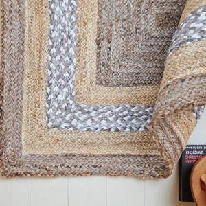 Alfombra Kilim natural, alfombra de yute trenzada a mano, alfombra de yute hecha a mano, alfombras de yute para sala de estar, dormitorio, comedor, patio exterior y entrada. imagen 8