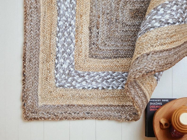 Alfombra Kilim natural, alfombra de yute trenzada a mano, alfombra de yute hecha a mano, alfombras de yute para sala de estar, dormitorio, comedor, patio exterior y entrada. imagen 8