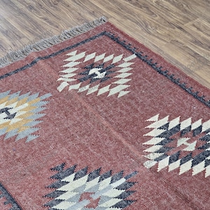 Indian Traditional Rug, Handmade Woven Wool Jute Rug, Kilim Rug, Kelim Rugs for Living Room Bedroom Dining Room Entryway Hallway