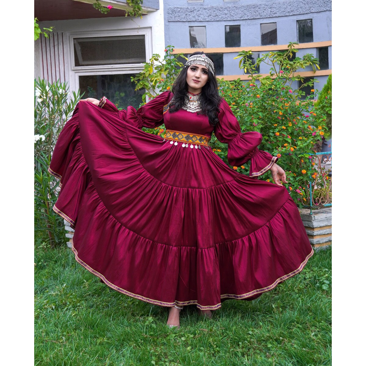 Silk Virago Sleeves Party Frock Pleated Maxi With Prarie Etsy