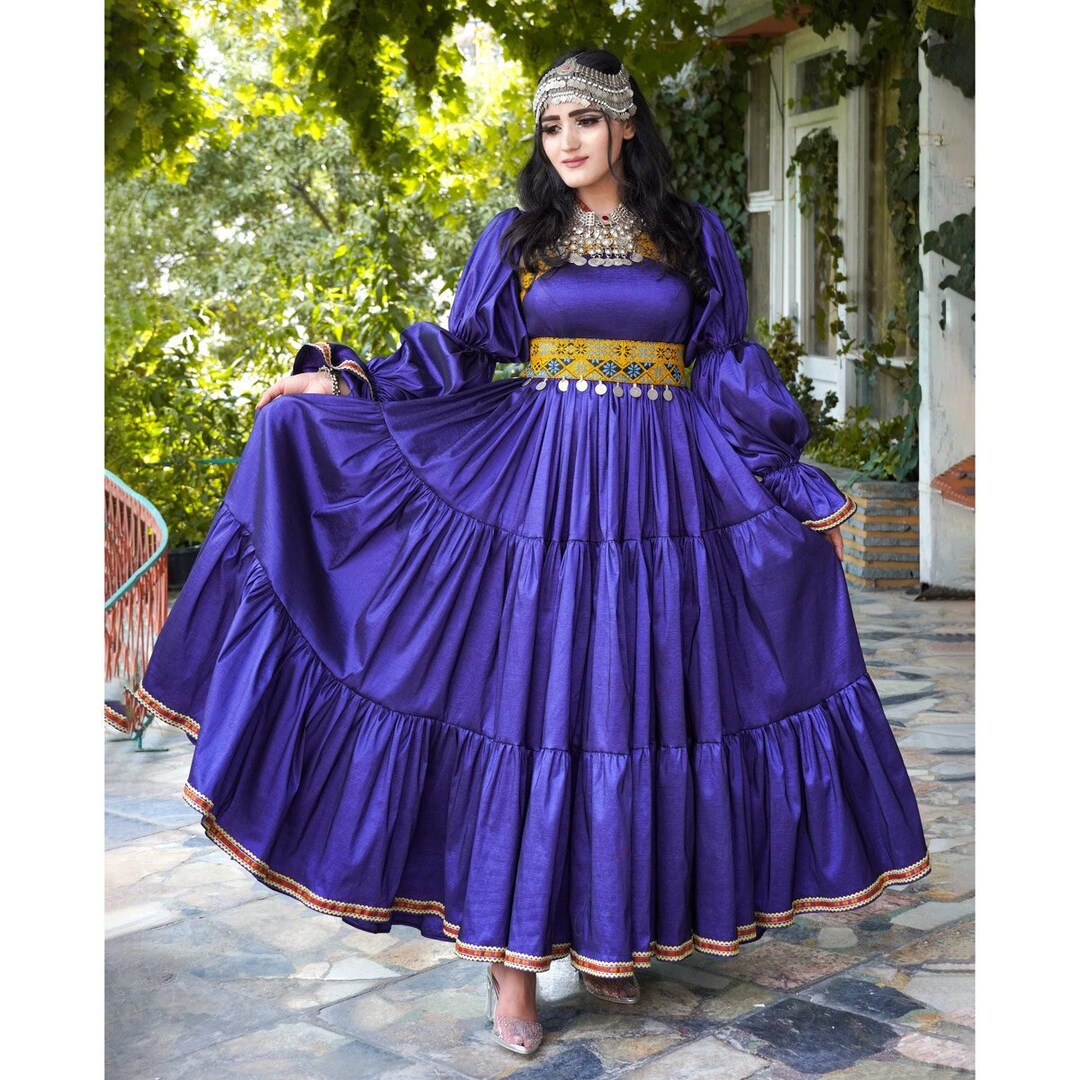 Silk Virago Sleeves Party Frock Blue Pleated Maxi With Etsy