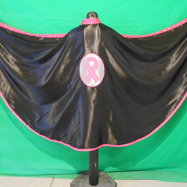 Breast Cancer Awareness themed superhero(ine) satin cape with mask.
